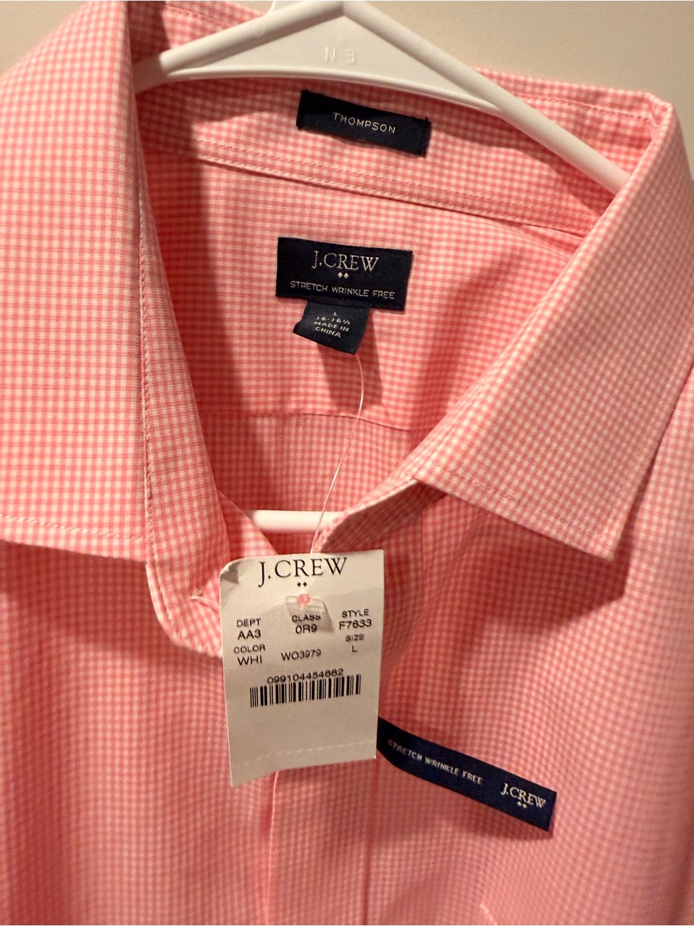 J. Crew Factory Thompson Stretch Wrinkle-Free Pink Gingham Dress Shirt